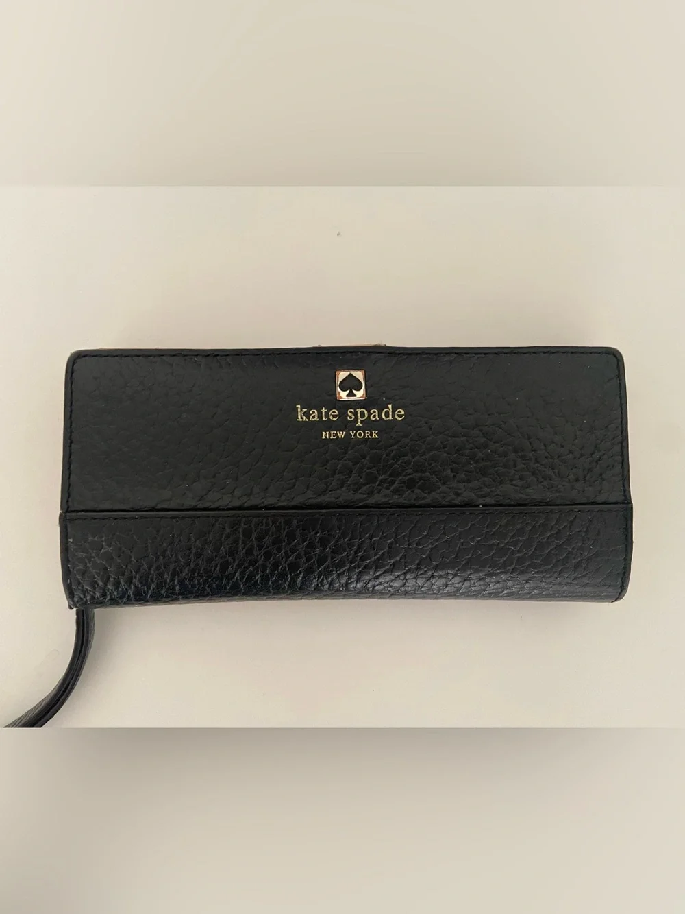 kate spade Black Pebbled Leather Card Holder with Gold Logo